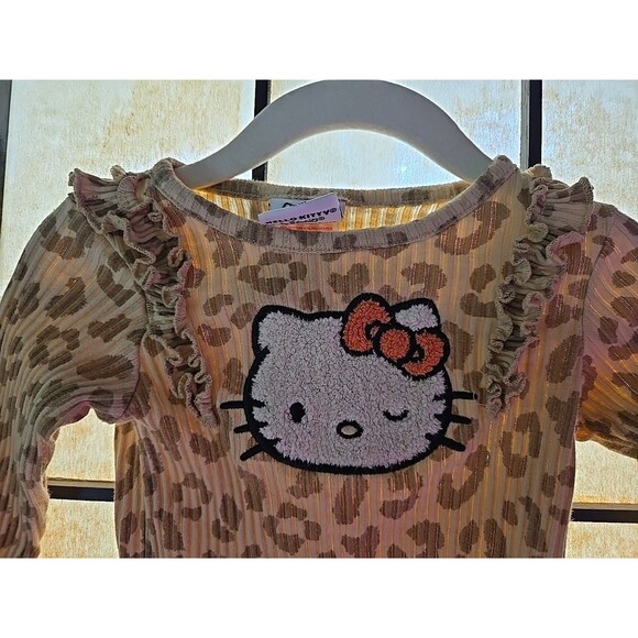 Hello Kitty Shirt Long Sleeve Size 12 Months Cheetah Print Embroidering Kitty - Picture 2 of 9